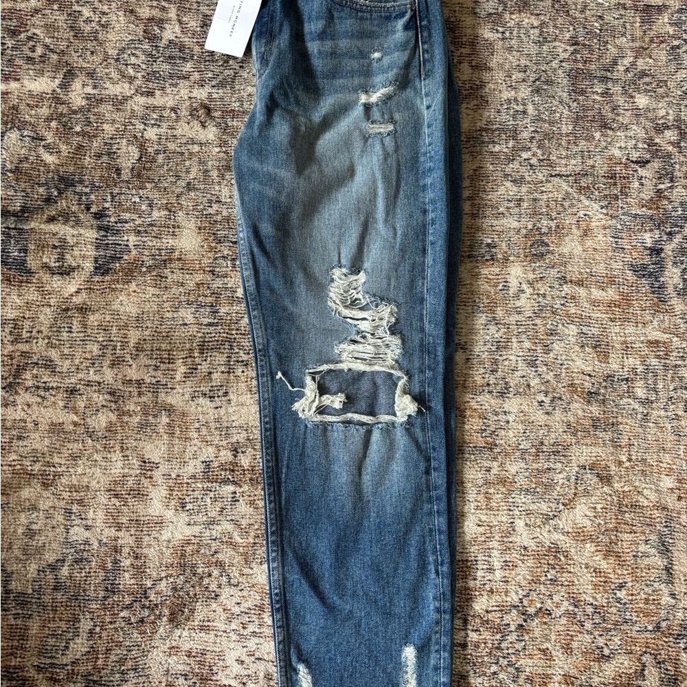 Flying Monkey Blue Straight Leg Jeans with Distressed Details